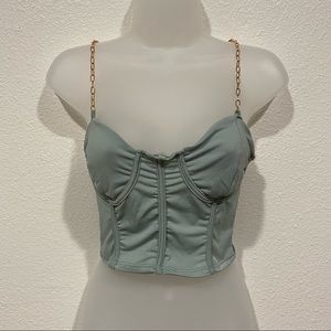 green bustier corset cropped sleeveless cami tank top shirt